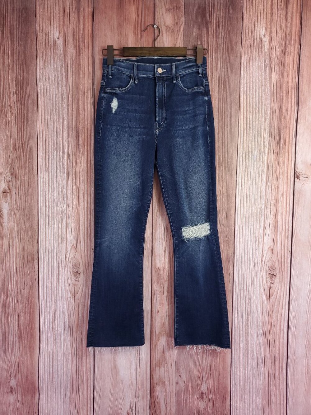 Mother The Hustler Ankle Fray Jeans 27 Close To Edge Distressed Flare Bootcut